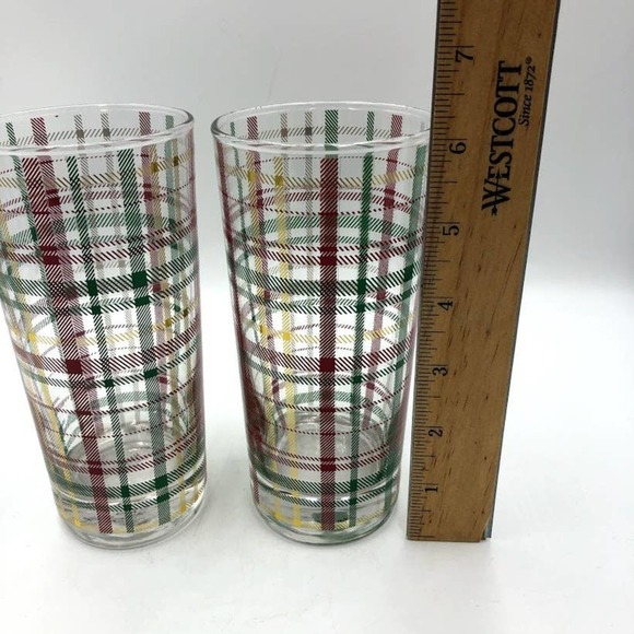 Plaid Glass Tumblers Set of 2 Red Green Yellow - Picture 6 of 6